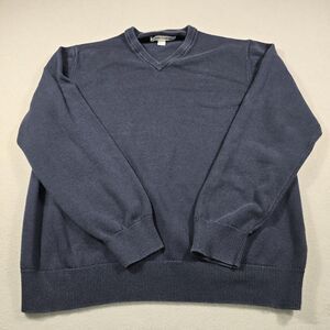 Amazon Essentials Men's Large Blue V-Neck Pullover Sweater 100% Cotton